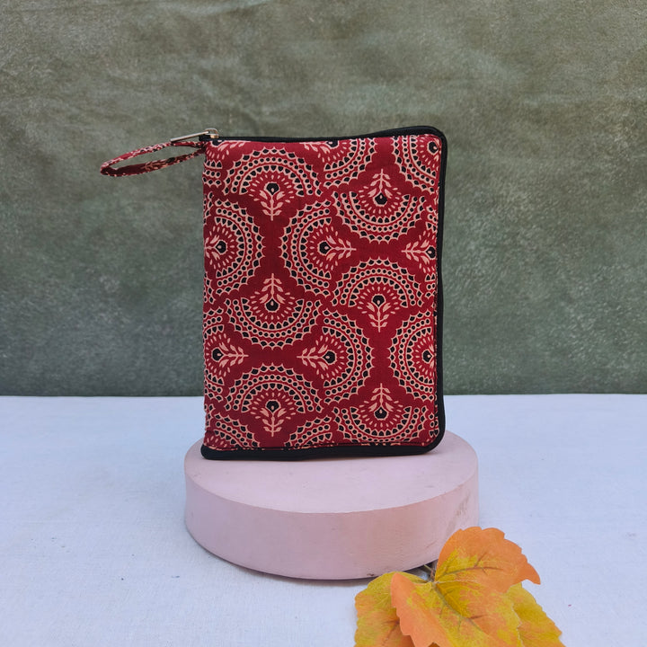 Girls Kit Pouch - Maroon With Black Flower Print