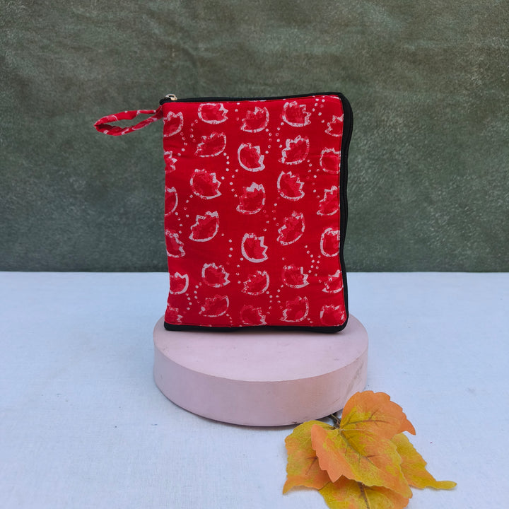 Girls Kit Pouch - Red With White Flower Print