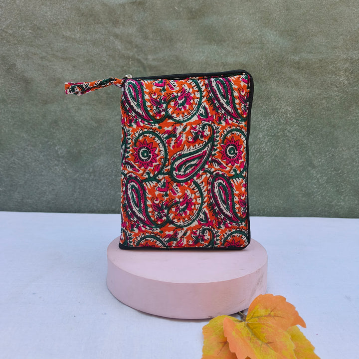 Girls Kit Pouch - Orange With Purple Flower Print