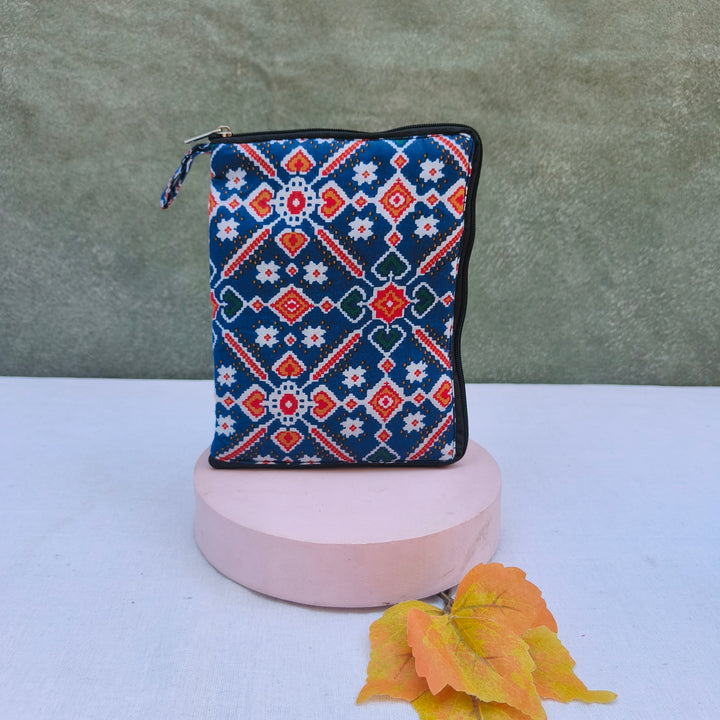 Girls Kit Pouch - Blue With Multi Color Shapes Design Print