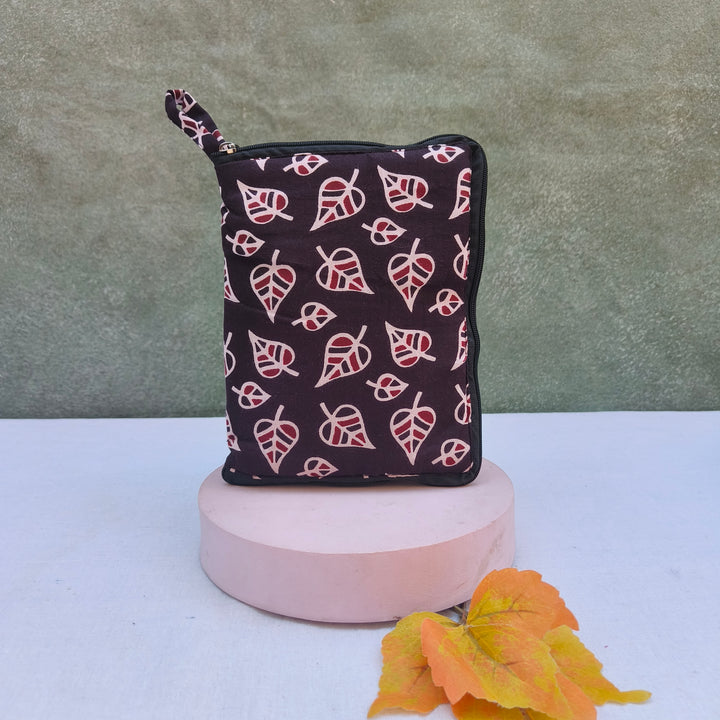 Girls Kit Pouch - Brown With Leaf Print