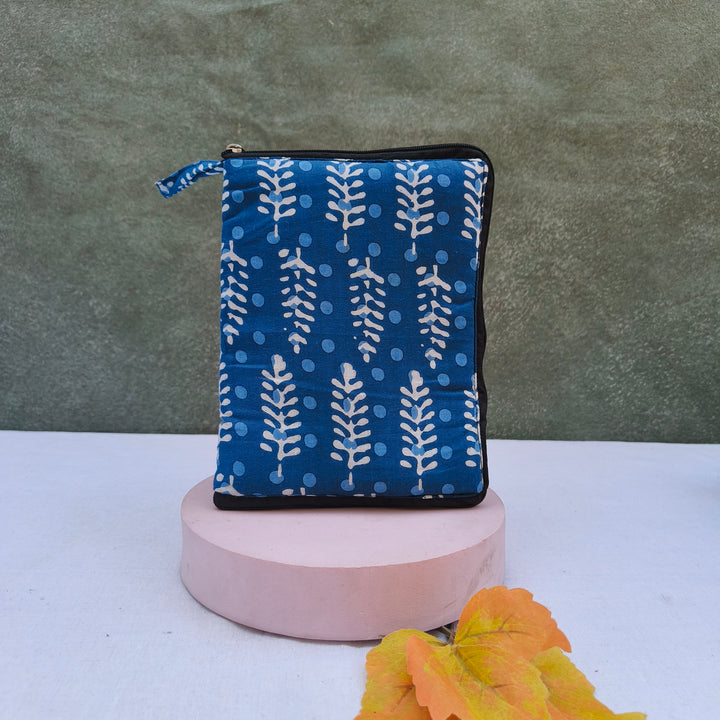 Girls Kit Pouch - Blue with White Mini Plant Print