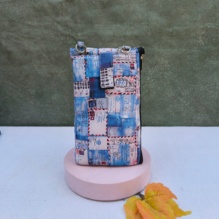 Wallet Cum Sling - White With Blue Shade Print