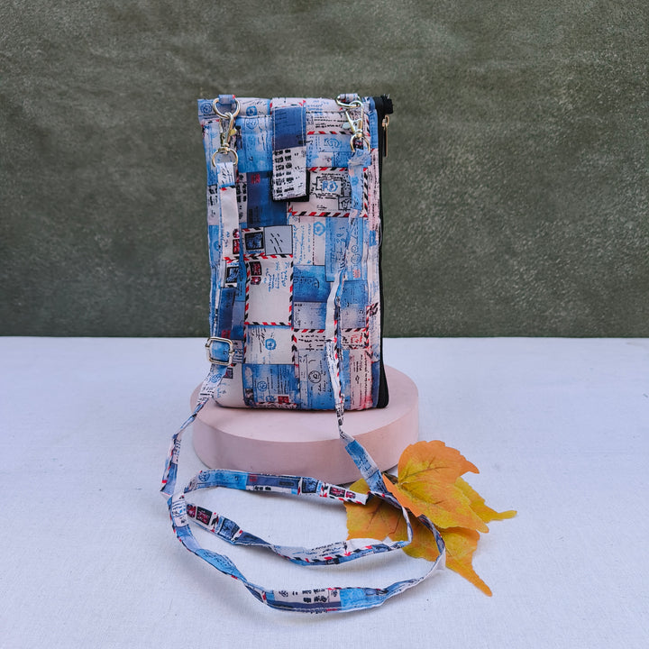 Wallet Cum Sling - White With Blue Shade Print