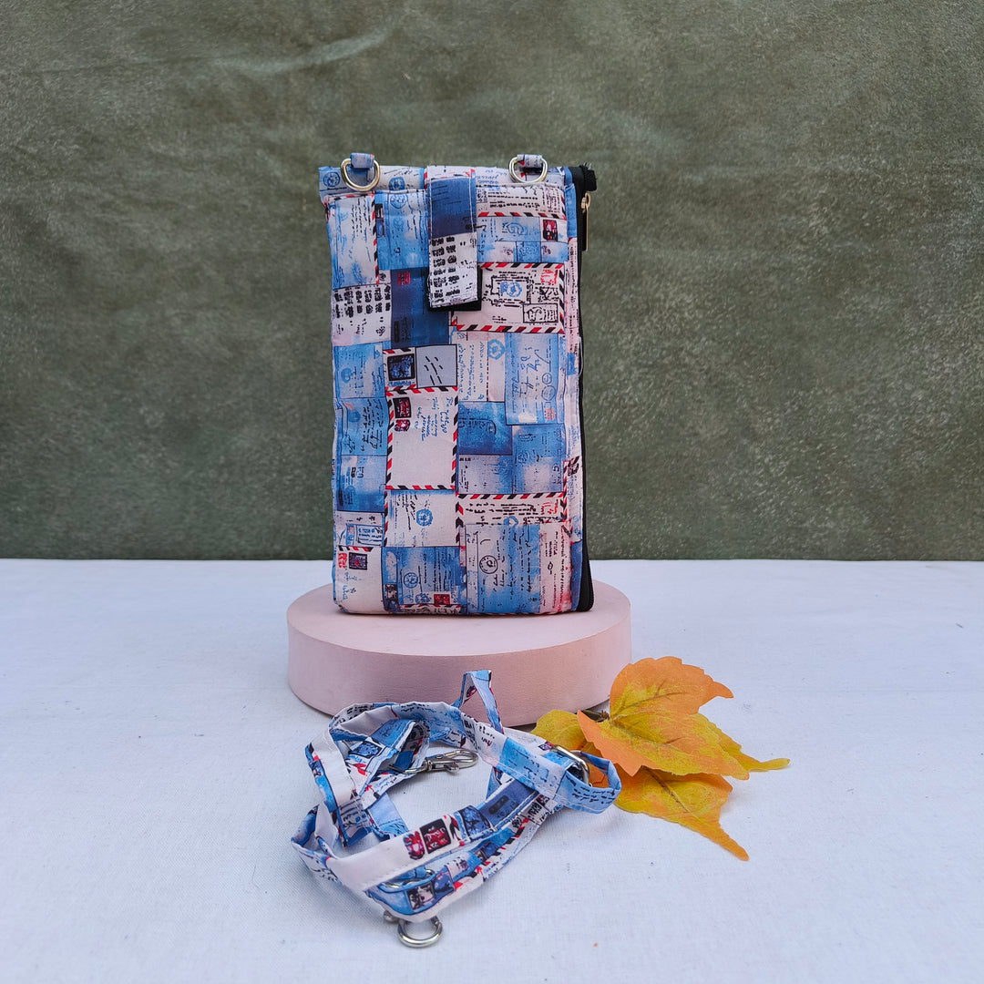 Wallet Cum Sling - White With Blue Shade Print