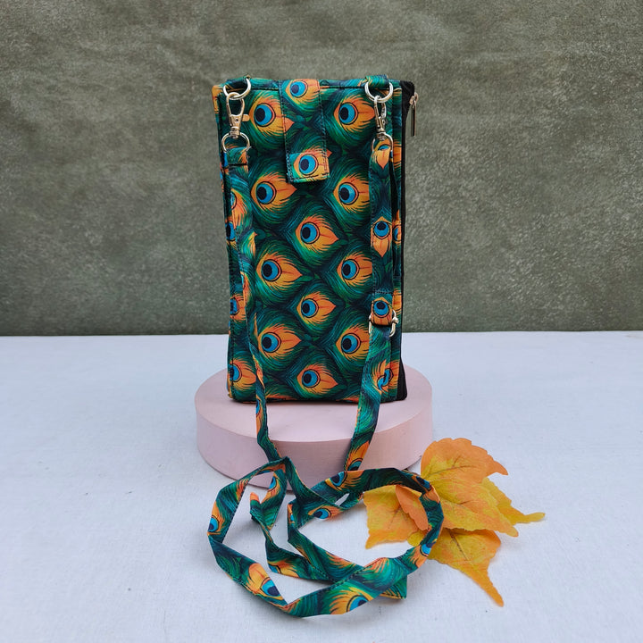 Wallet Cum Sling - Peacock Leaf Print