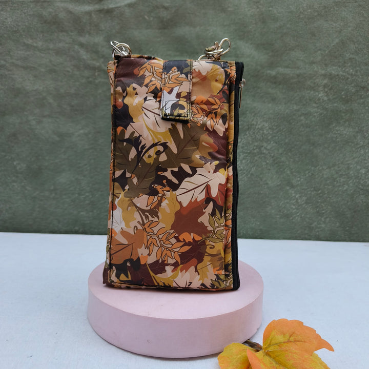 Wallet Cum Sling - Yellow With Dry Leaf Print