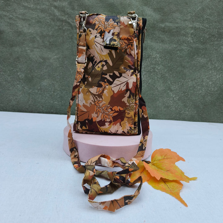 Wallet Cum Sling - Yellow With Dry Leaf Print