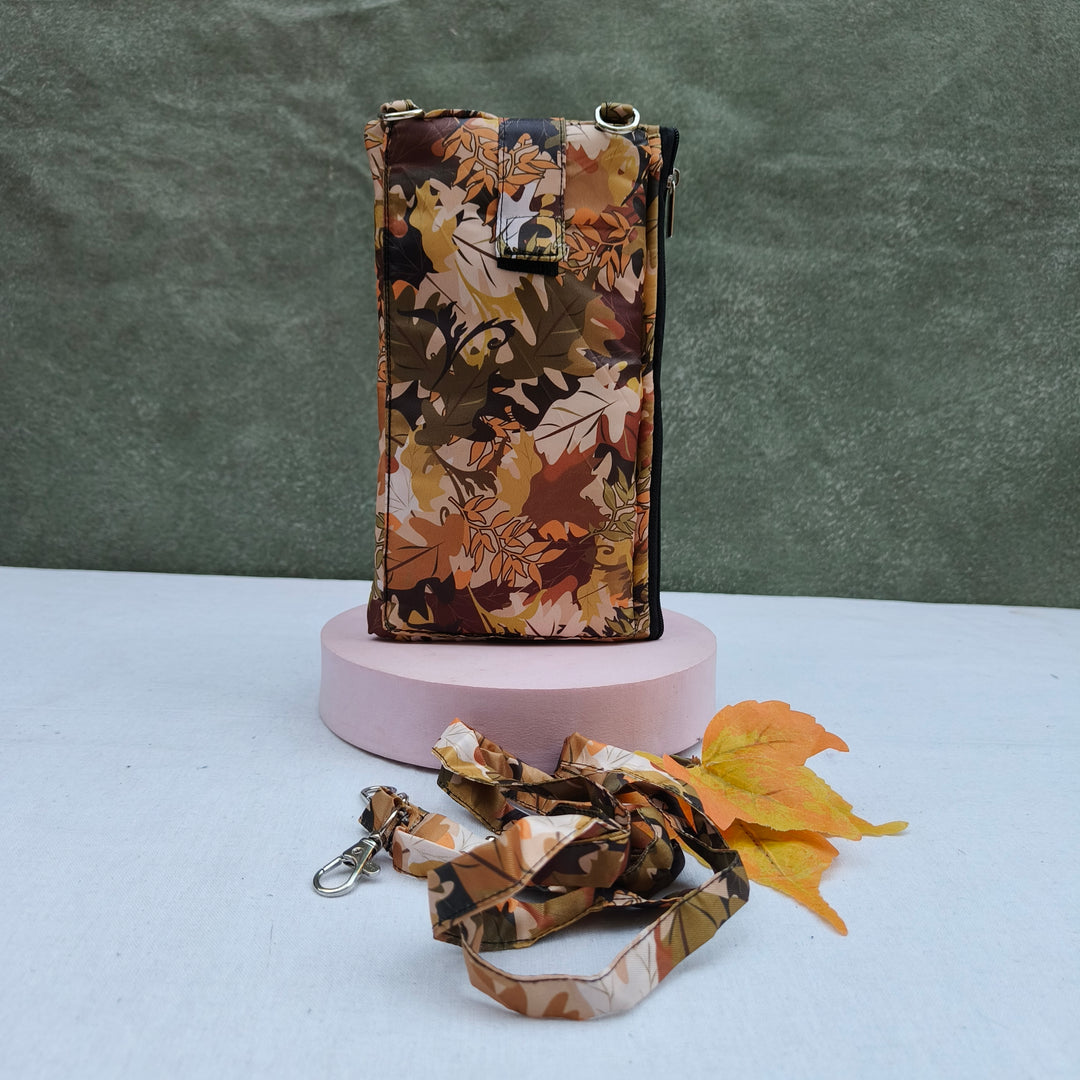 Wallet Cum Sling - Yellow With Dry Leaf Print
