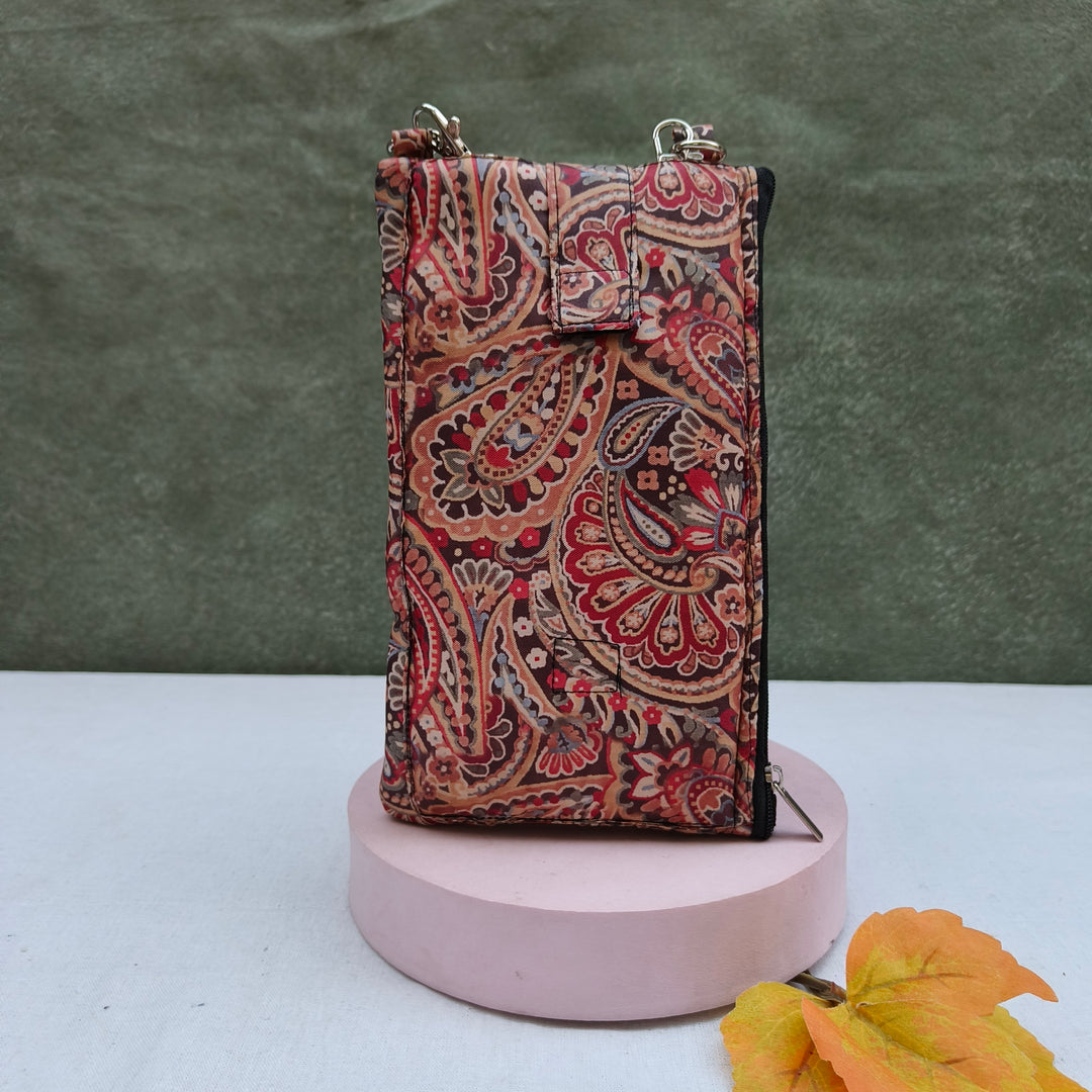 Wallet Cum Sling - Brown With Flower Print
