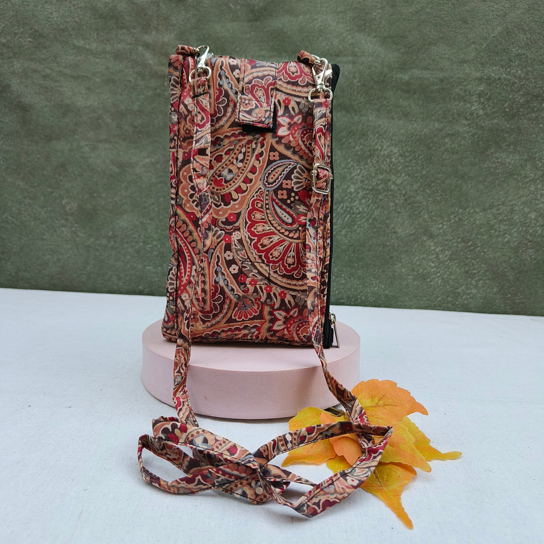 Wallet Cum Sling - Brown With Flower Print