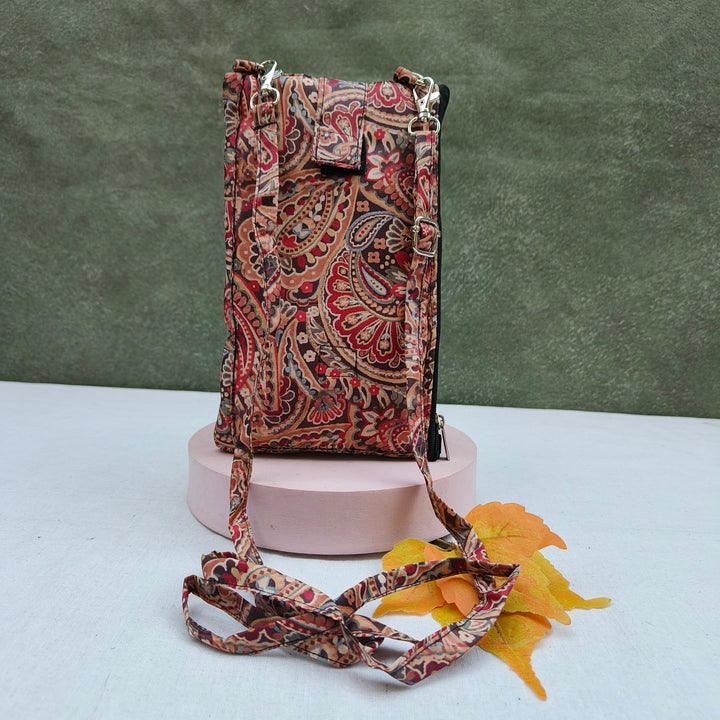 Wallet Cum Sling - Brown With Flower Print