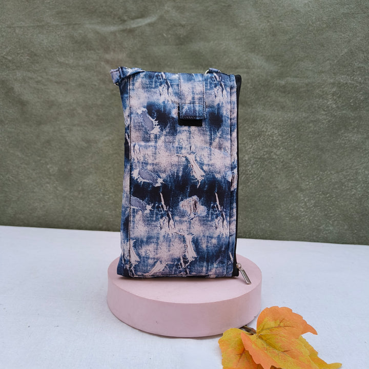 Wallet Cum Sling - White With Blue Shade Print