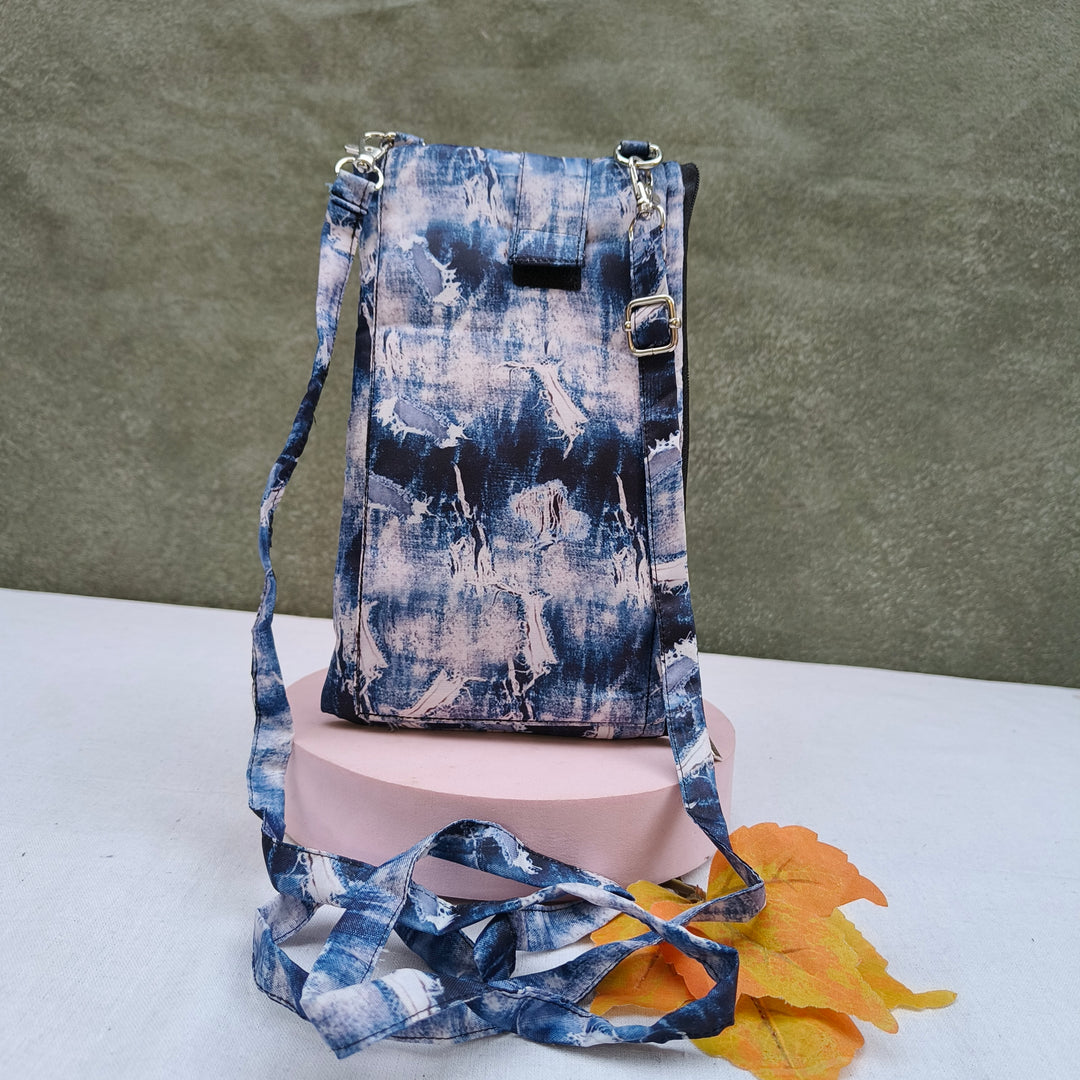 Wallet Cum Sling - White With Blue Shade Print
