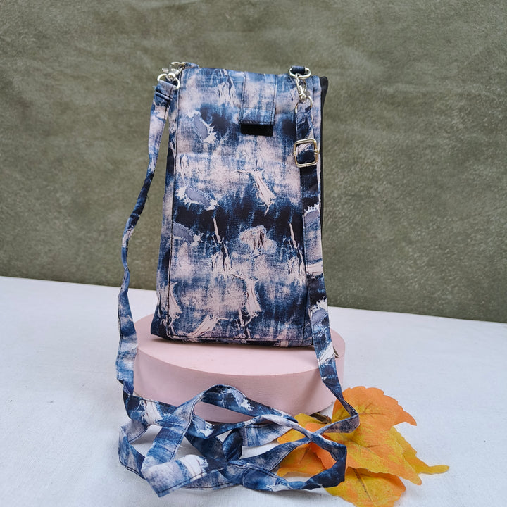 Wallet Cum Sling - White With Blue Shade Print