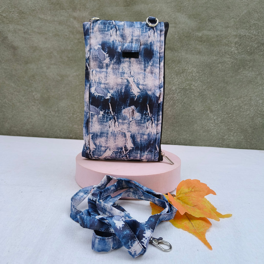 Wallet Cum Sling - White With Blue Shade Print