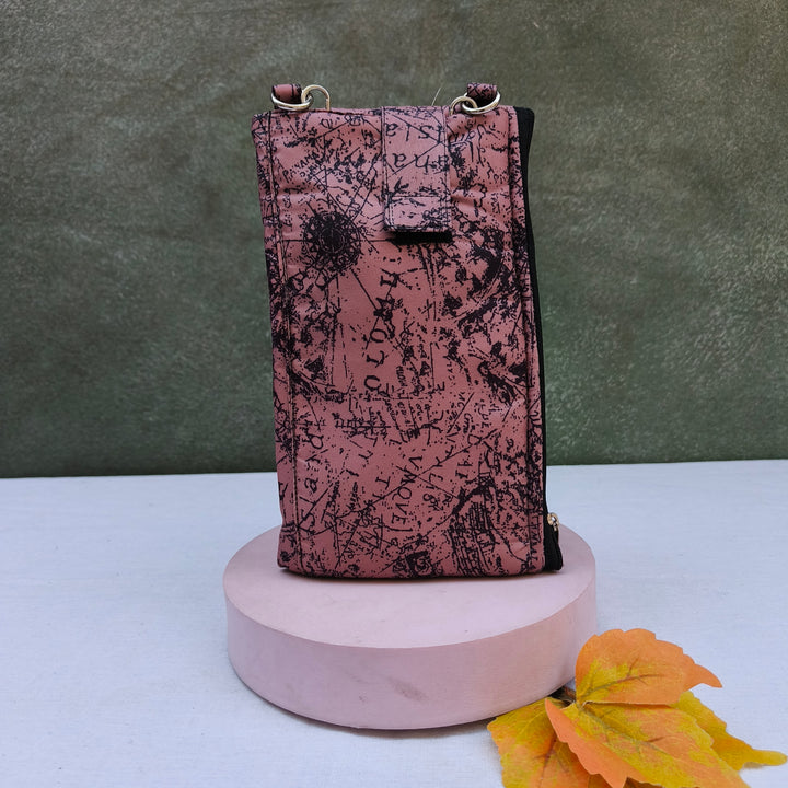 Wallet Cum Sling - Brown With Black Map Print