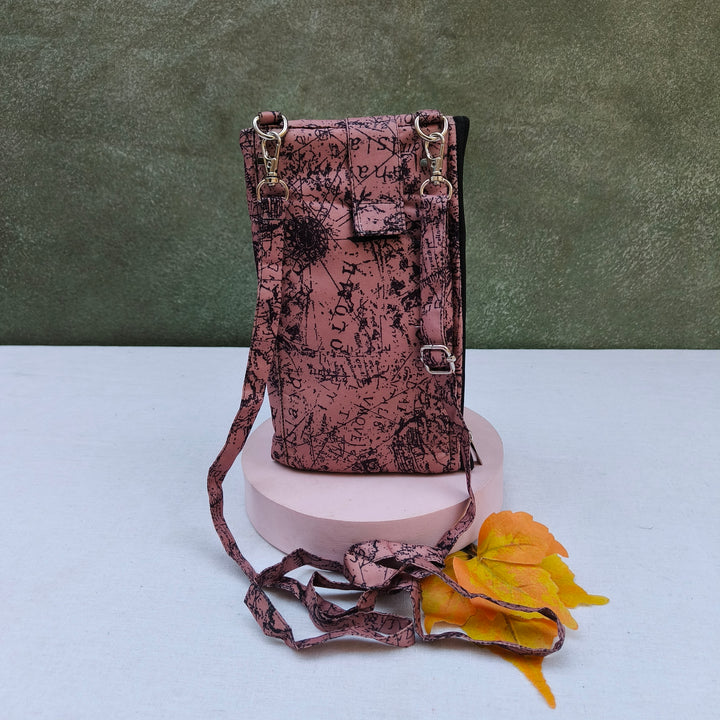 Wallet Cum Sling - Brown With Black Map Print