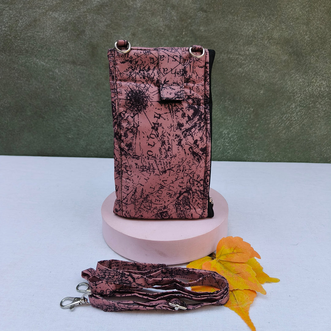 Wallet Cum Sling - Brown With Black Map Print