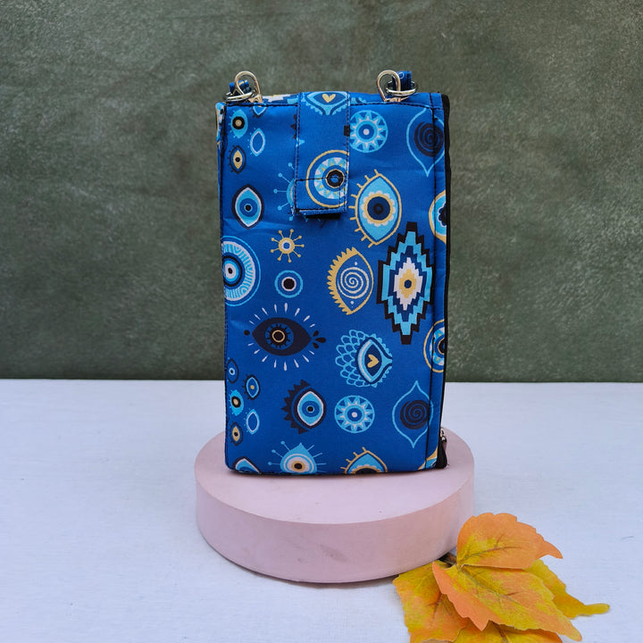 Wallet Cum Sling - Blue With Evil eye Print