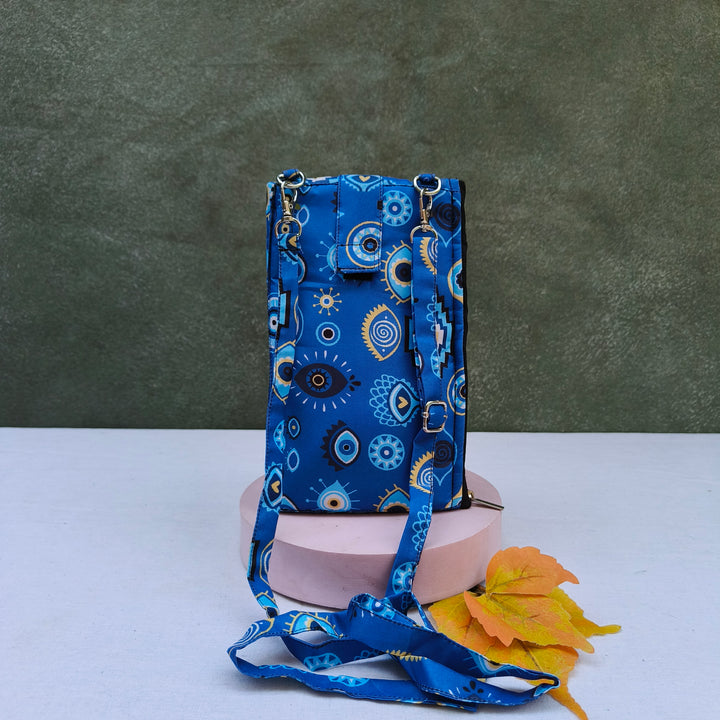 Wallet Cum Sling - Blue With Evil eye Print