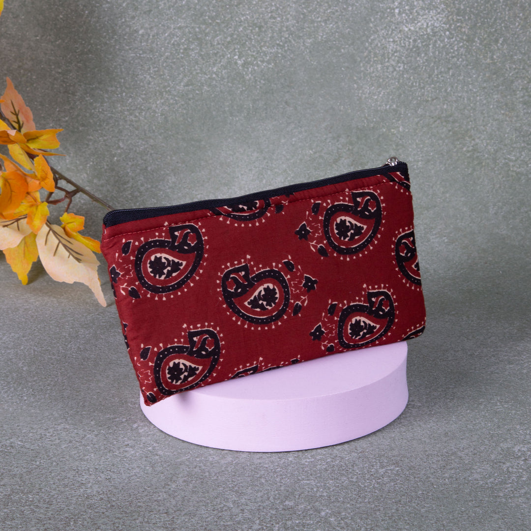 Cotton Purse Maroon Colour Black Mango Design.