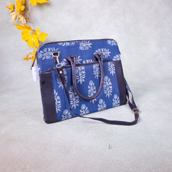 Laptop Sleeve Blue Colour with Flower Design.