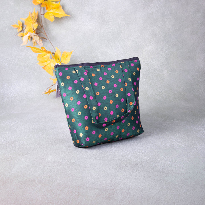 Small Handbag Green Colour with Pink Dots