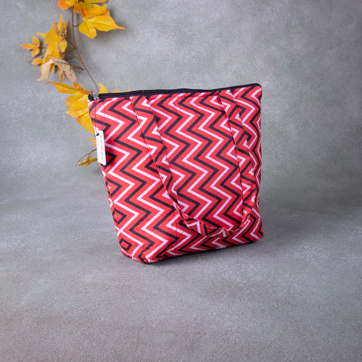 Medium Size Handbag Red Colour with white and black Colour Zig zag