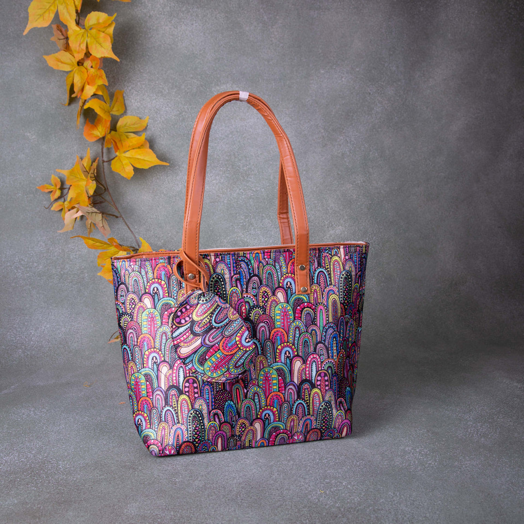 Double Zippered Tote Multi-Colour Flower Design.