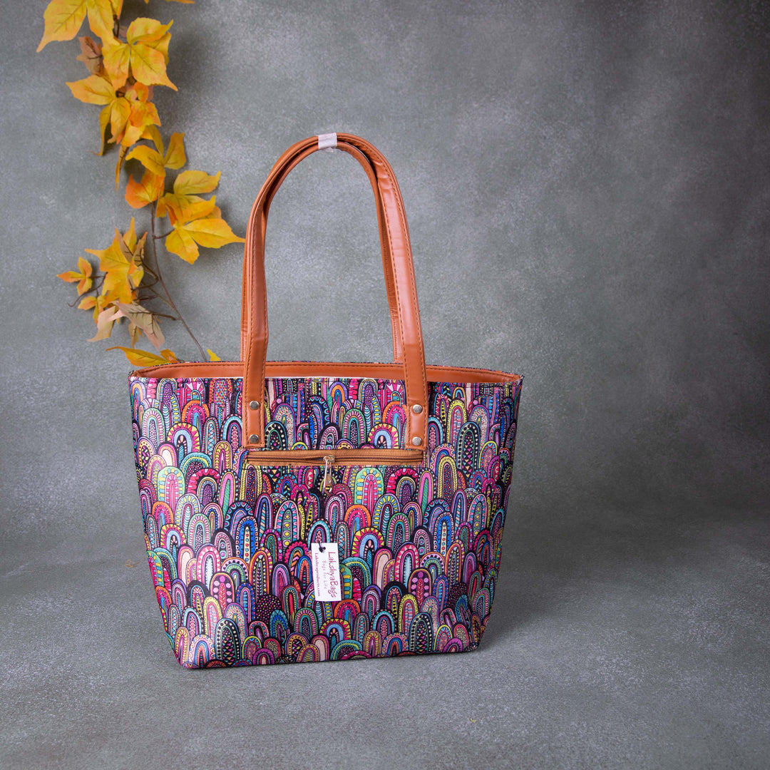 Double Zippered Tote Multi-Colour Flower Design.