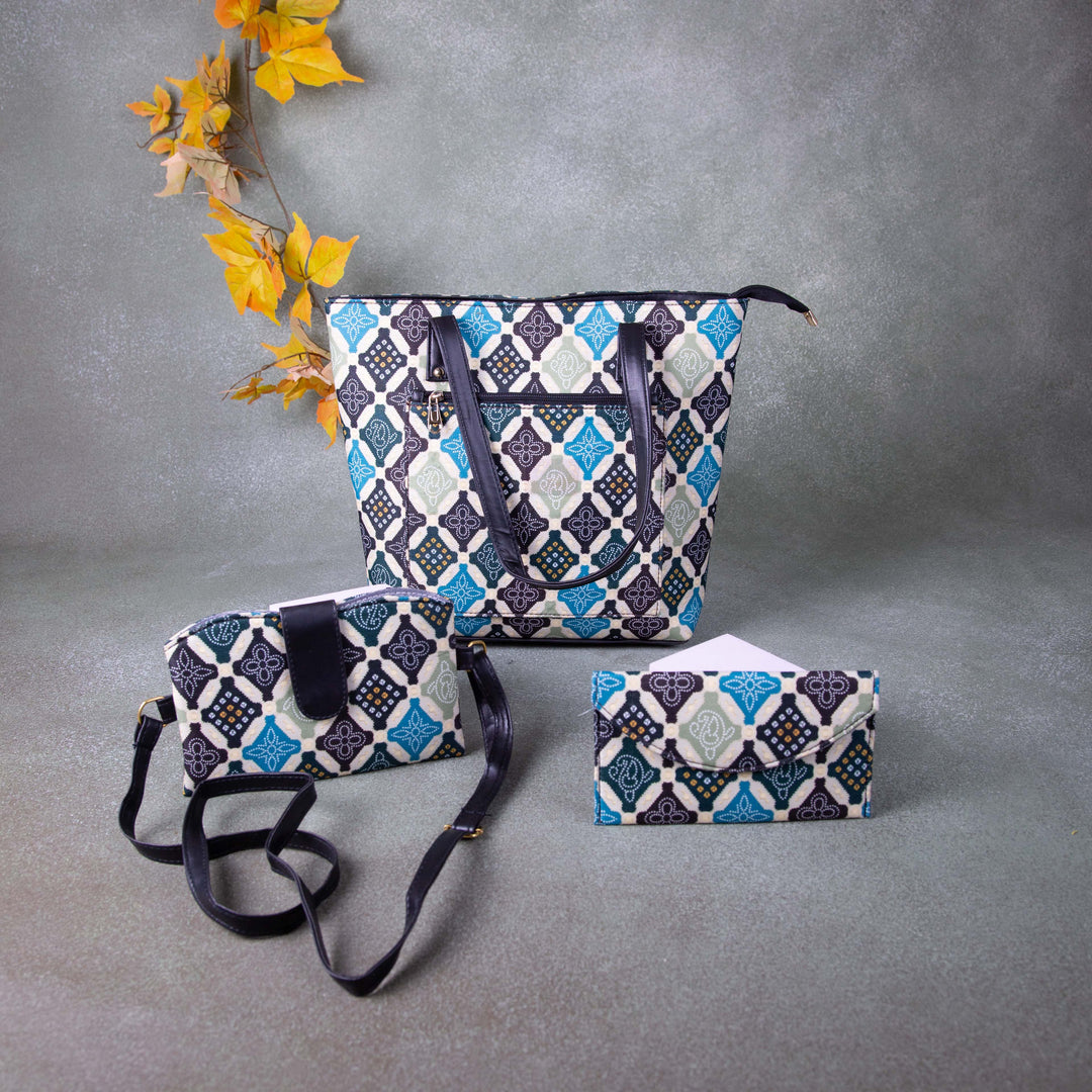 Go special Tote combo Set Black Colour with Blue Diamond Design