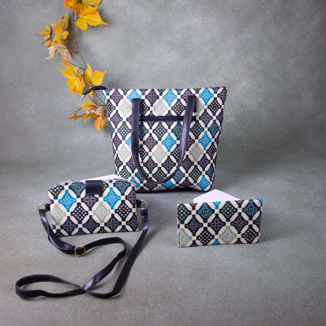 Go special Tote combo Set Black Colour with Blue Diamond Design