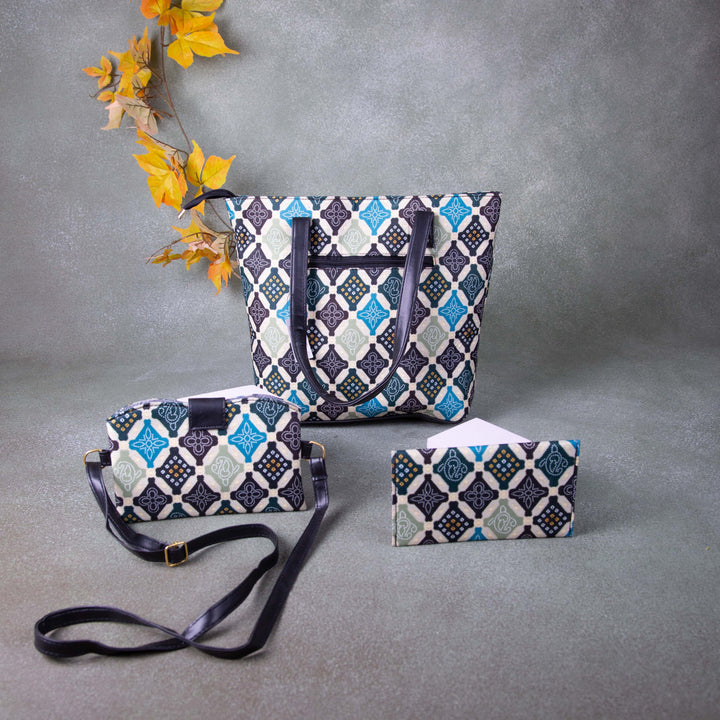 Go special Tote combo Set Black Colour with Blue Diamond Design