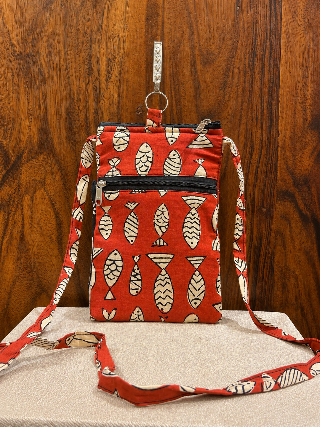 Mobile Sling - RED FISH PRINT(With Saree Clip)