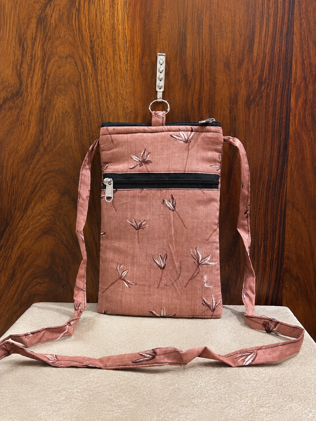 Mobile Sling -Pink Floral(With Saree Clip)