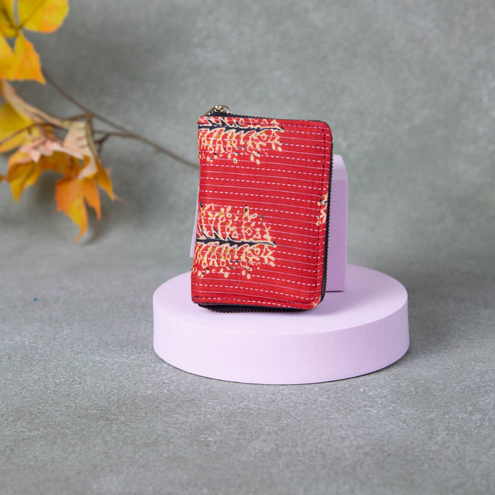 Handmade Wallets - Mini Red Colour with Yellow Prints.