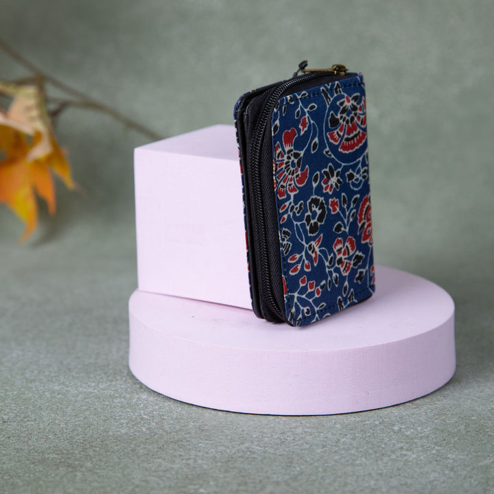 Handmade Wallets - Mini Blue with Red Flower Design.