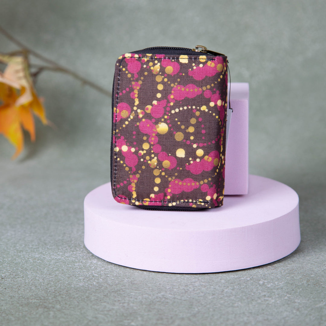 Handmade Wallets - Mini Brown with Pink Prints.