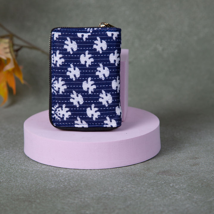 Handmade Wallets - Mini Blue Colour with White Small Flower Design.