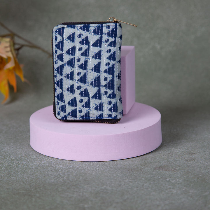 Handmade Wallets - Mini white with Blue Small Triangle Design