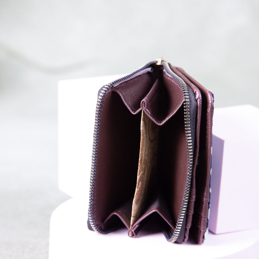Handmade Wallets - Mini Brown With Grey and Red Colour