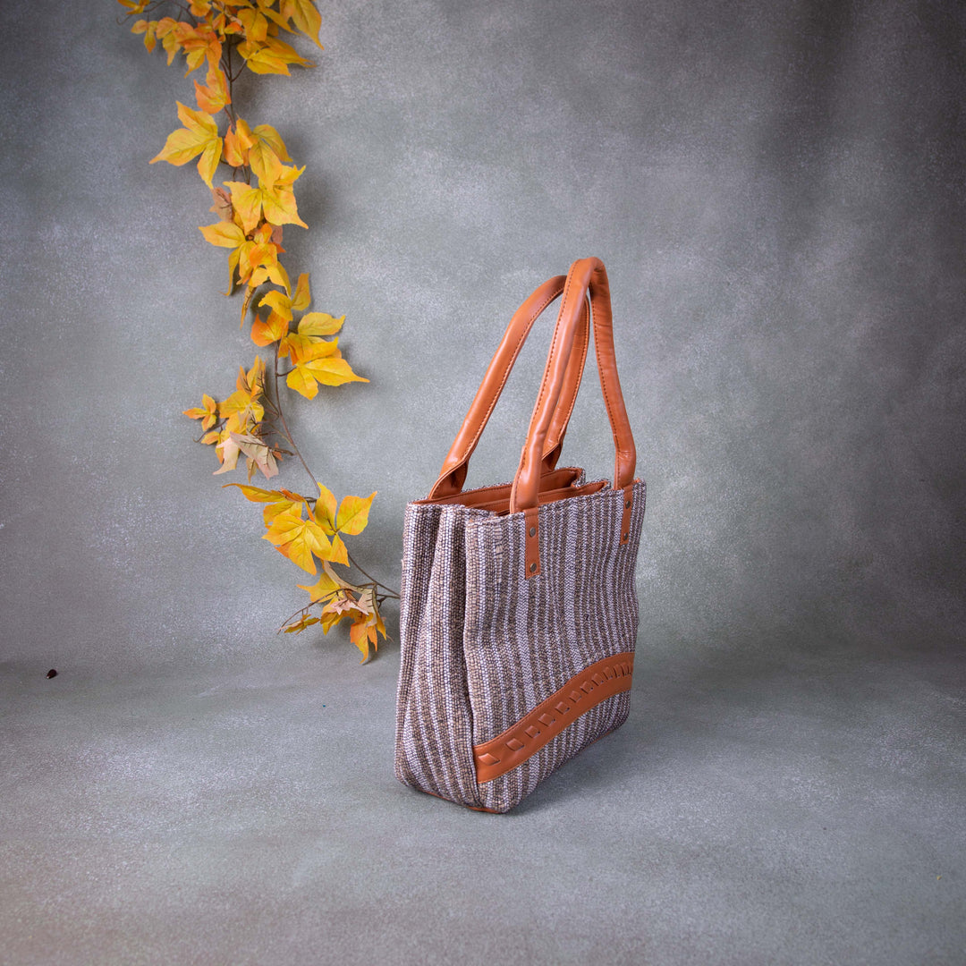 3 partition Tote Grey with Brown Colour