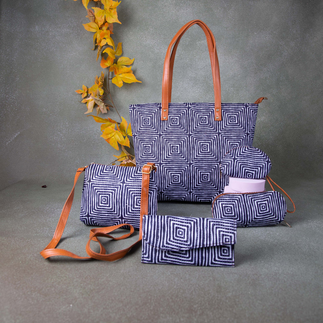 Go Special Tote Combo Set Navy Blue colour with White Square Design.