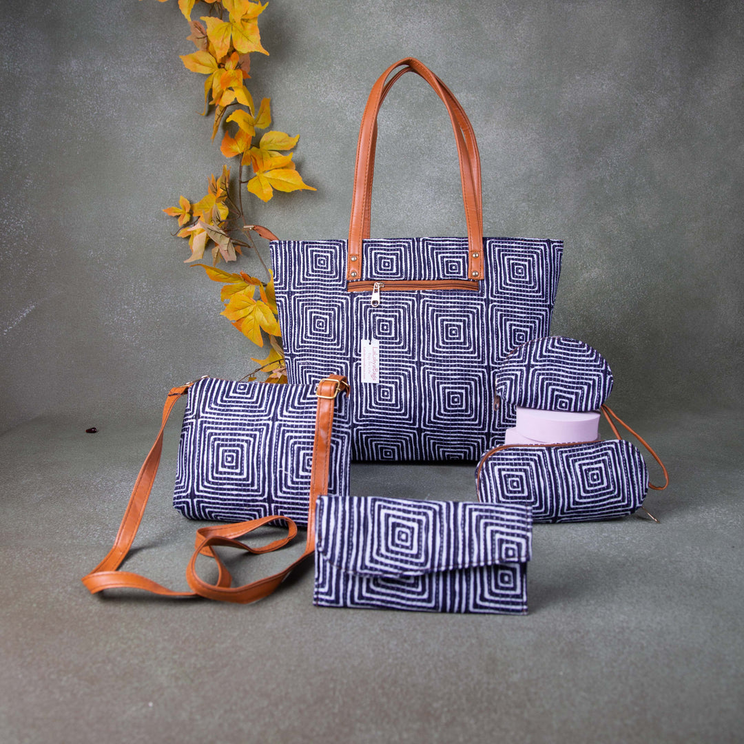 Go Special Tote Combo Set Navy Blue colour with White Square Design.