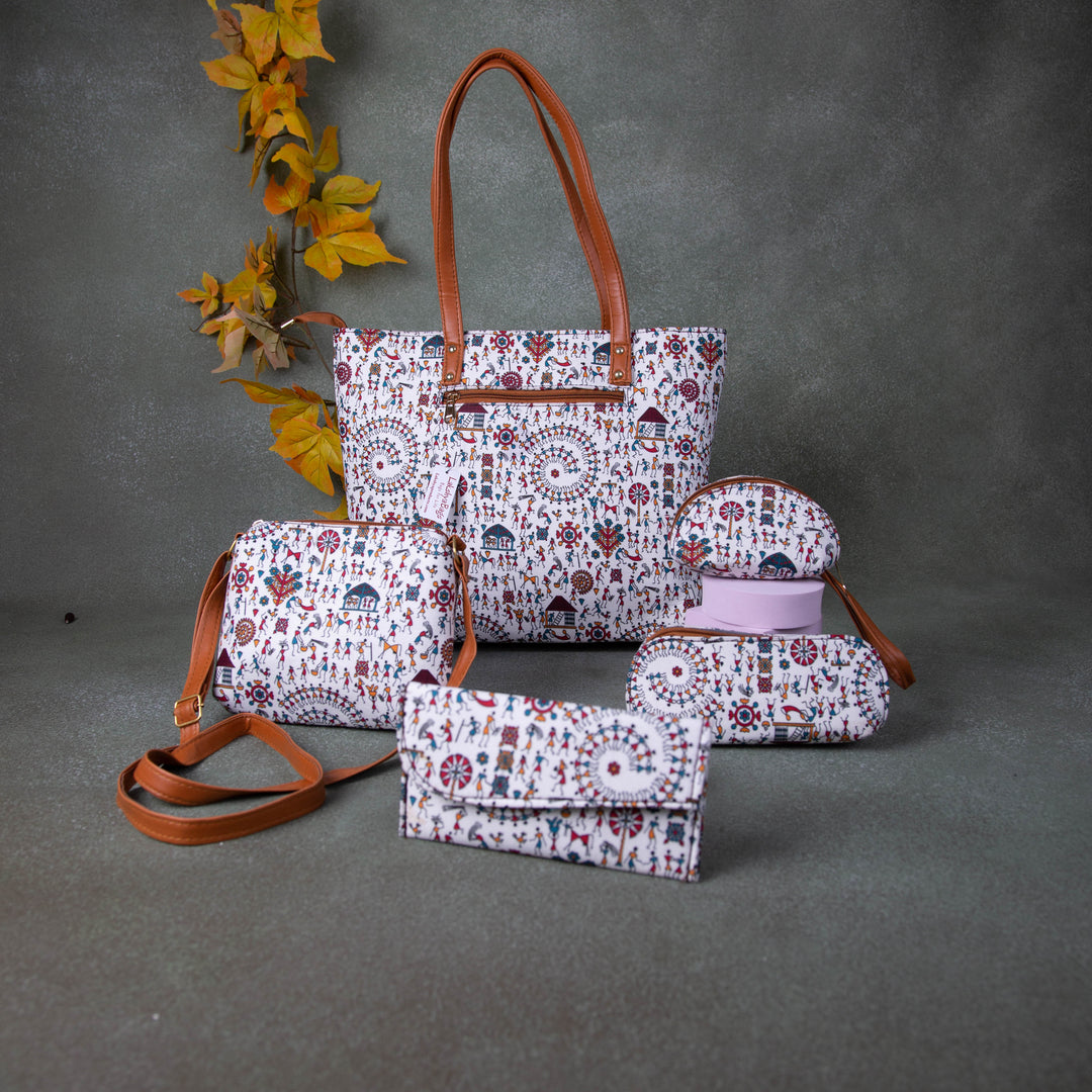 Go Special Tote Combo Set White Colour Tribal Design.