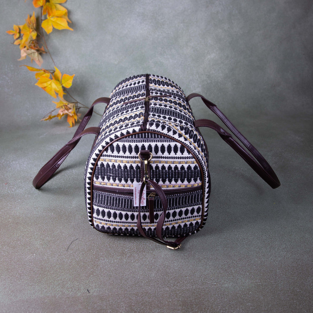 Water-Resistant Travel Bags White with Black Dots.