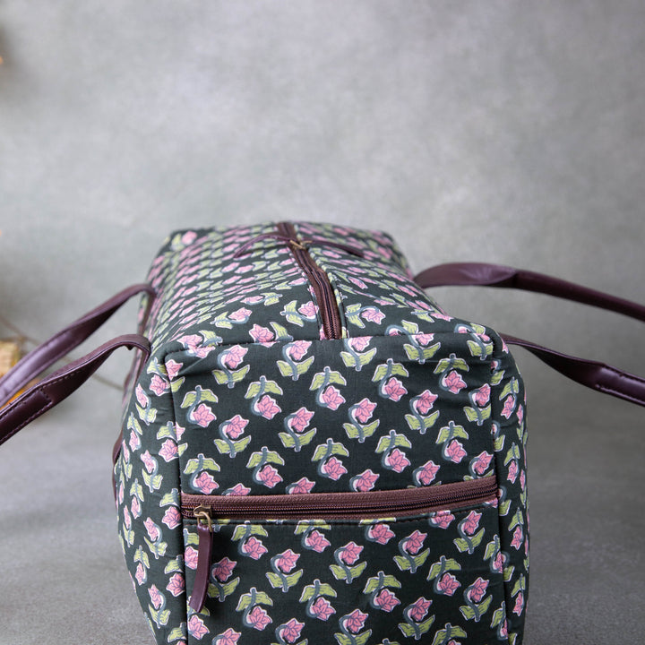 Water-Resistant Travel Bags Green Colour Flower Design.