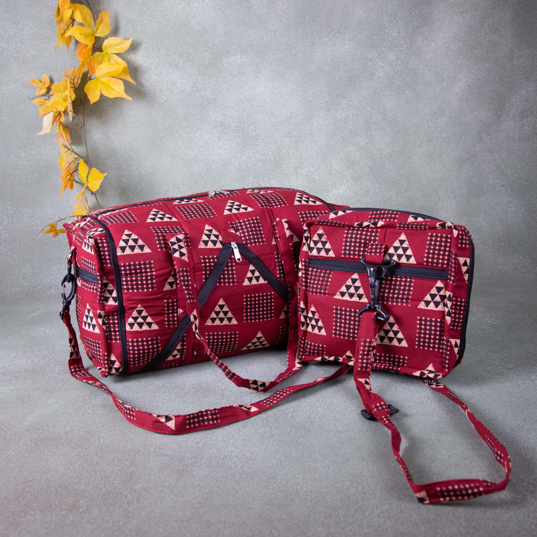 Expandable Travel Bag Maroon Colour with Triangle Design.