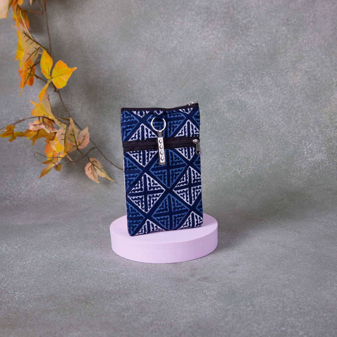 Saree Clip Mobile Pouch Blue Colour with Diamond Design